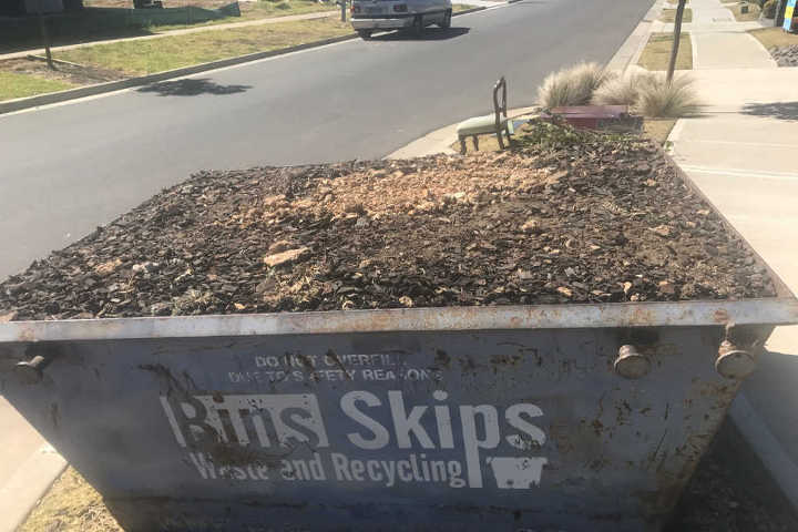 Brunswick Skip Bins for dirt can be loaded to the rim of the bin