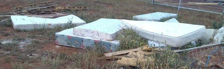 Mattresses awaiting Skip Bins