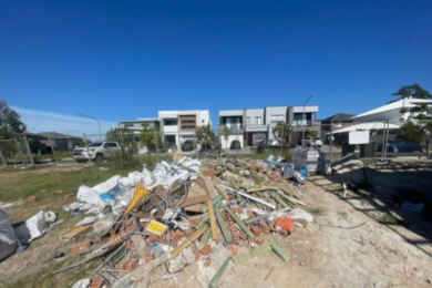 an example different waste types on a building site with dirt mixed with other rubbish at the job